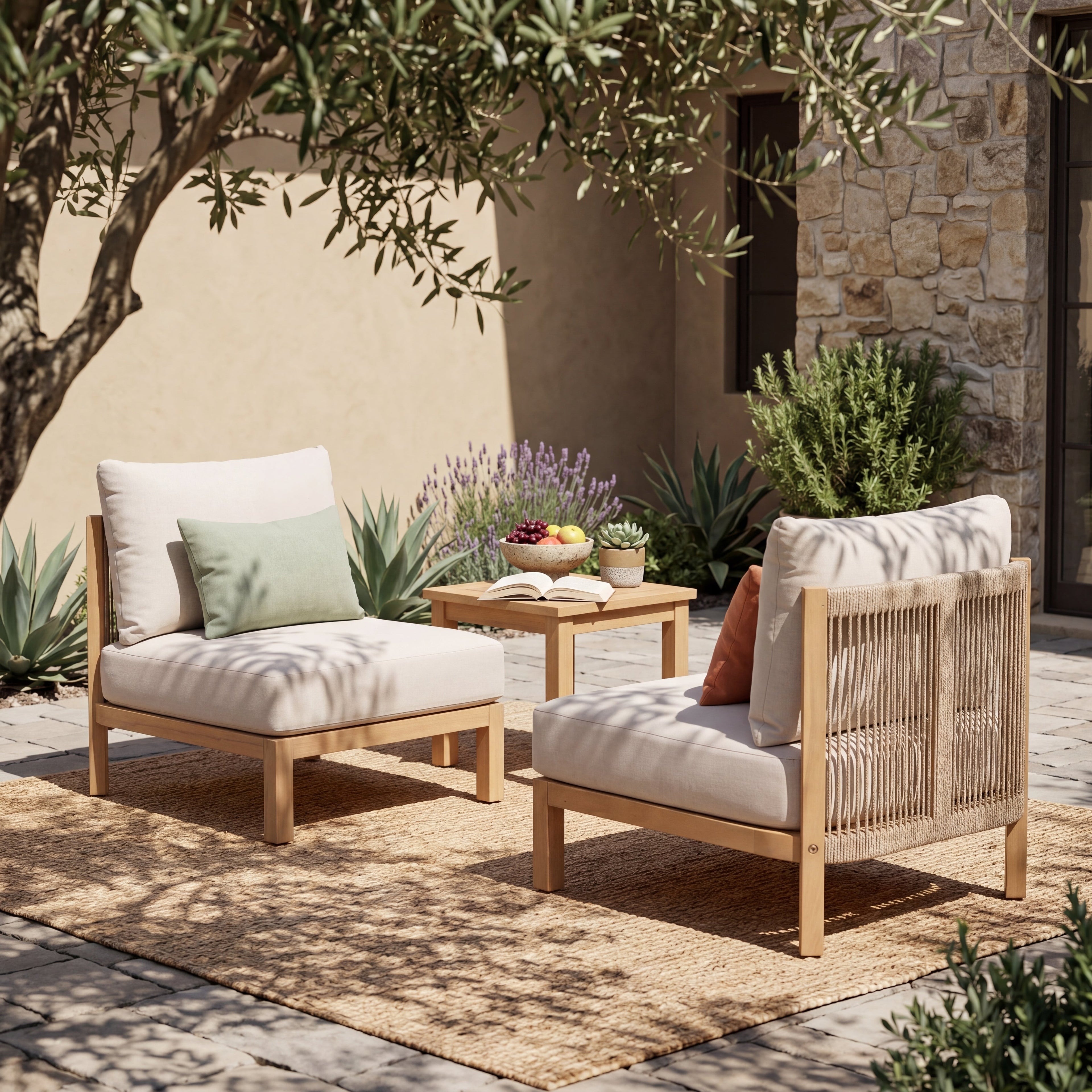 Acacia Wood Patio Furniture Club Chair Set of Two