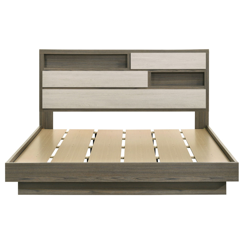 Eastern King Bed Bookcase Headboard With Hidden Storage - Oak
