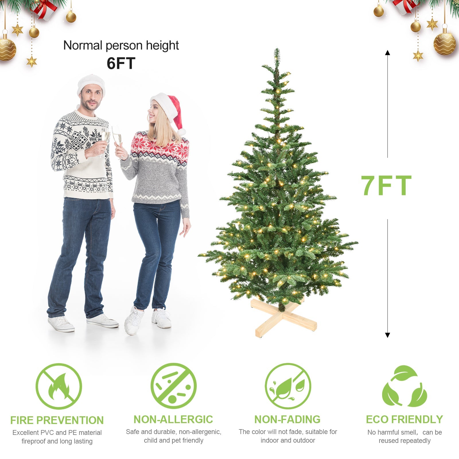 6ft Pre-Lit Christmas Tree with 300 Warm White Lights
