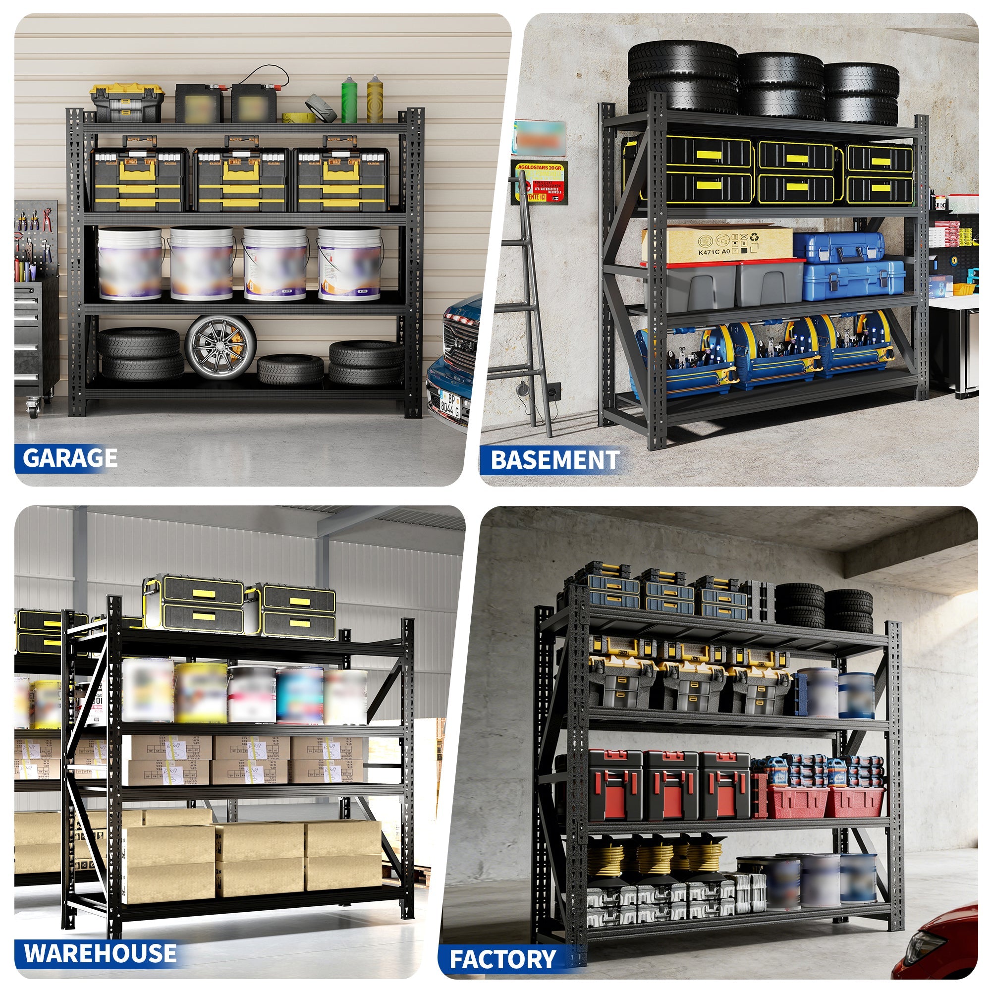 Heavy Duty Metal Adjustable Garage Shelves, 4000LBS Storage Rack (69"H x 59"W x 23.6"D) Industrial Shelving Unit for Warehouse