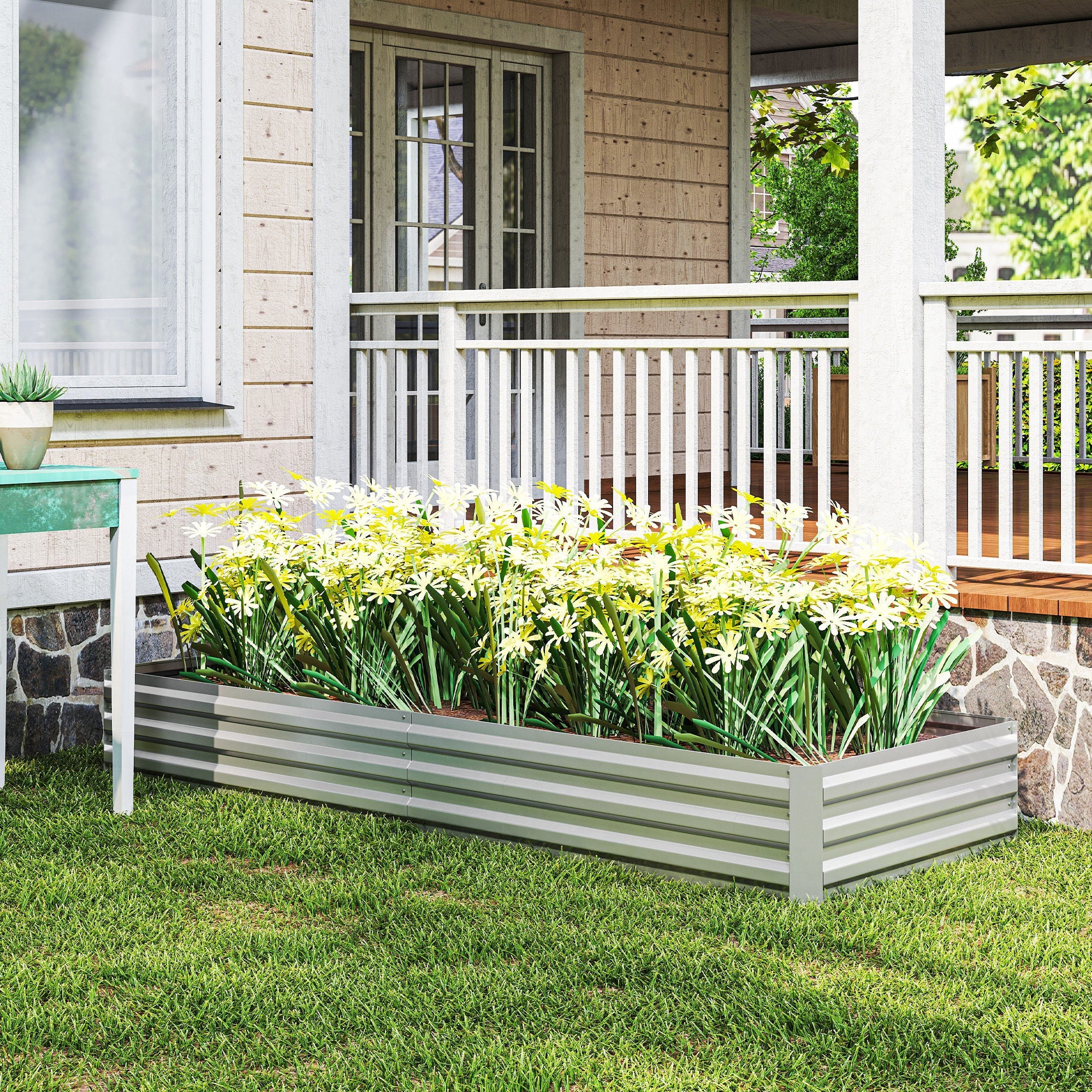 Outsunny 95" x 36" Galvanized Raised Garden Bed