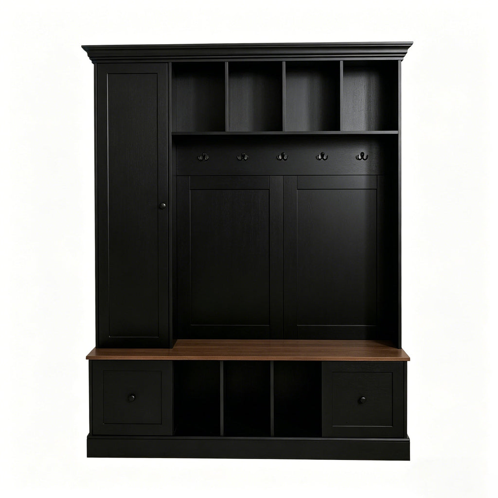 Vibe Haus 62.2'' Farmhouse Hall Tree with Shoe Storage Bench