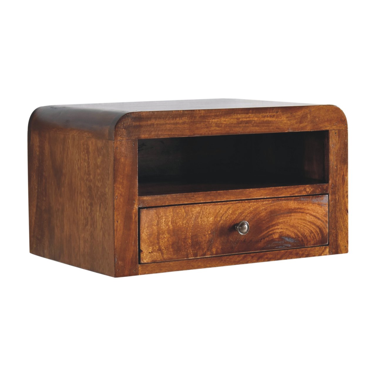 Chunky Chestnut Floating Bedside, 1-Drawer, 1 Open Slot