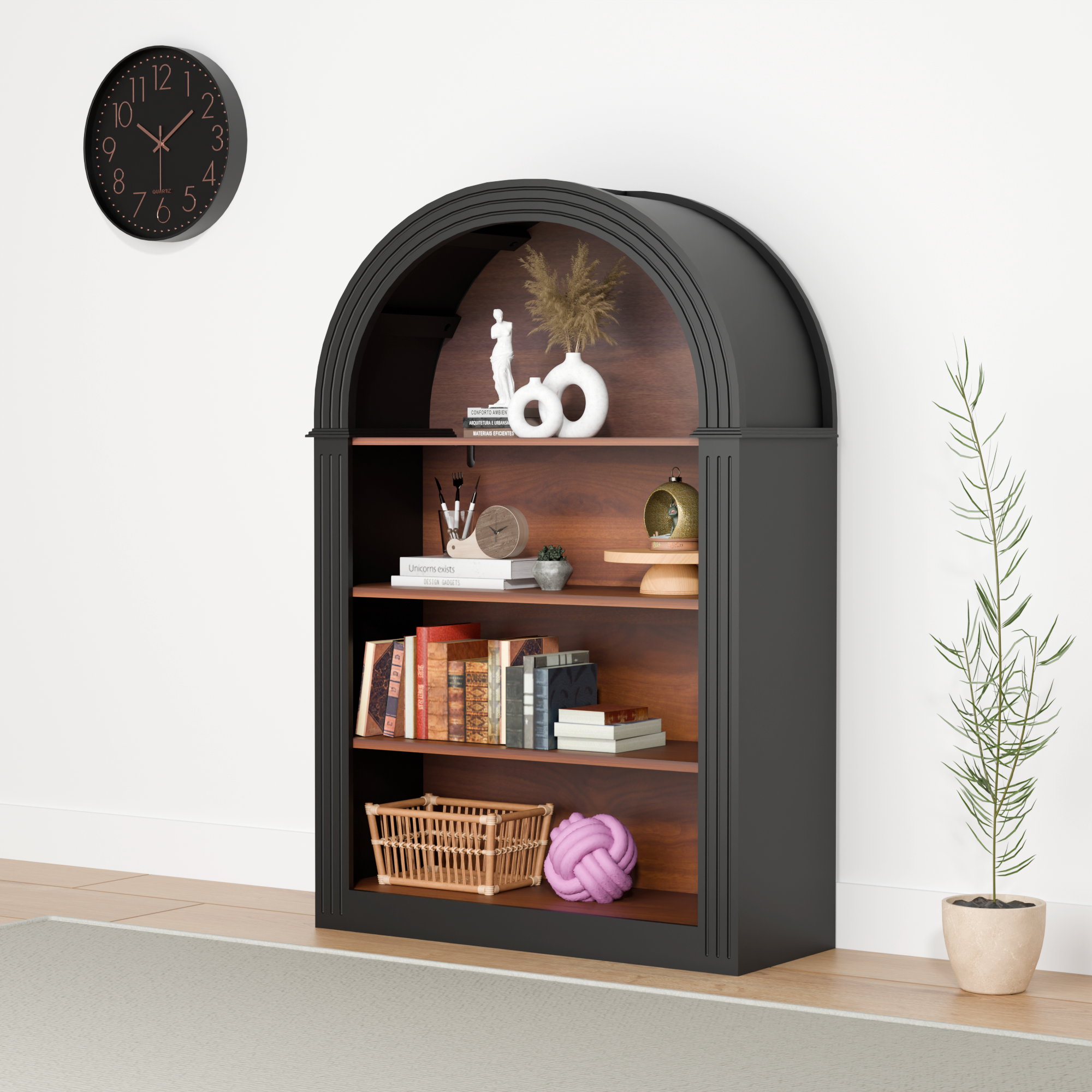 4-Shelf Tall Arched Bookcase