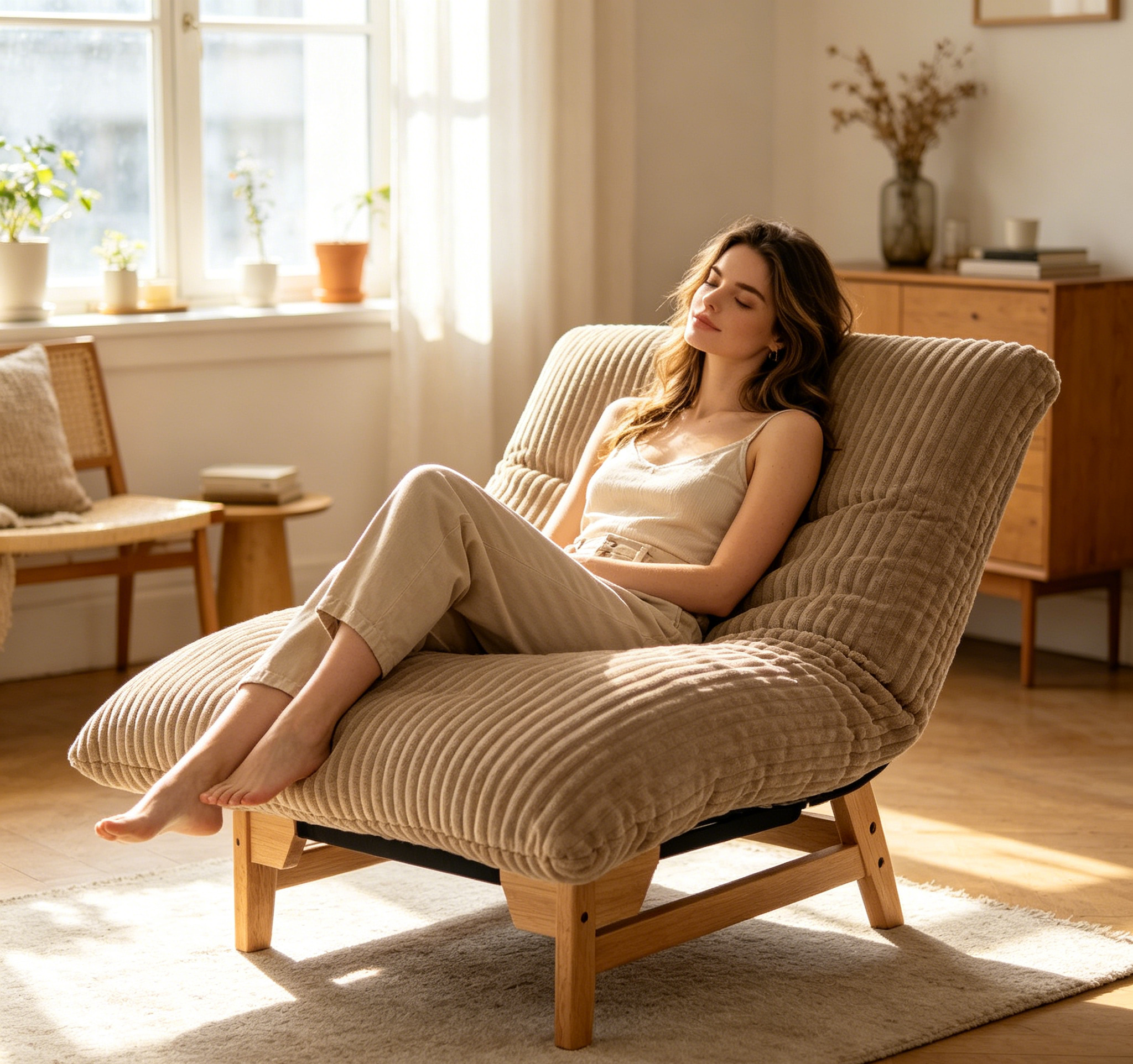 Bean Bag Chair for Adults with Solid Wood Frame