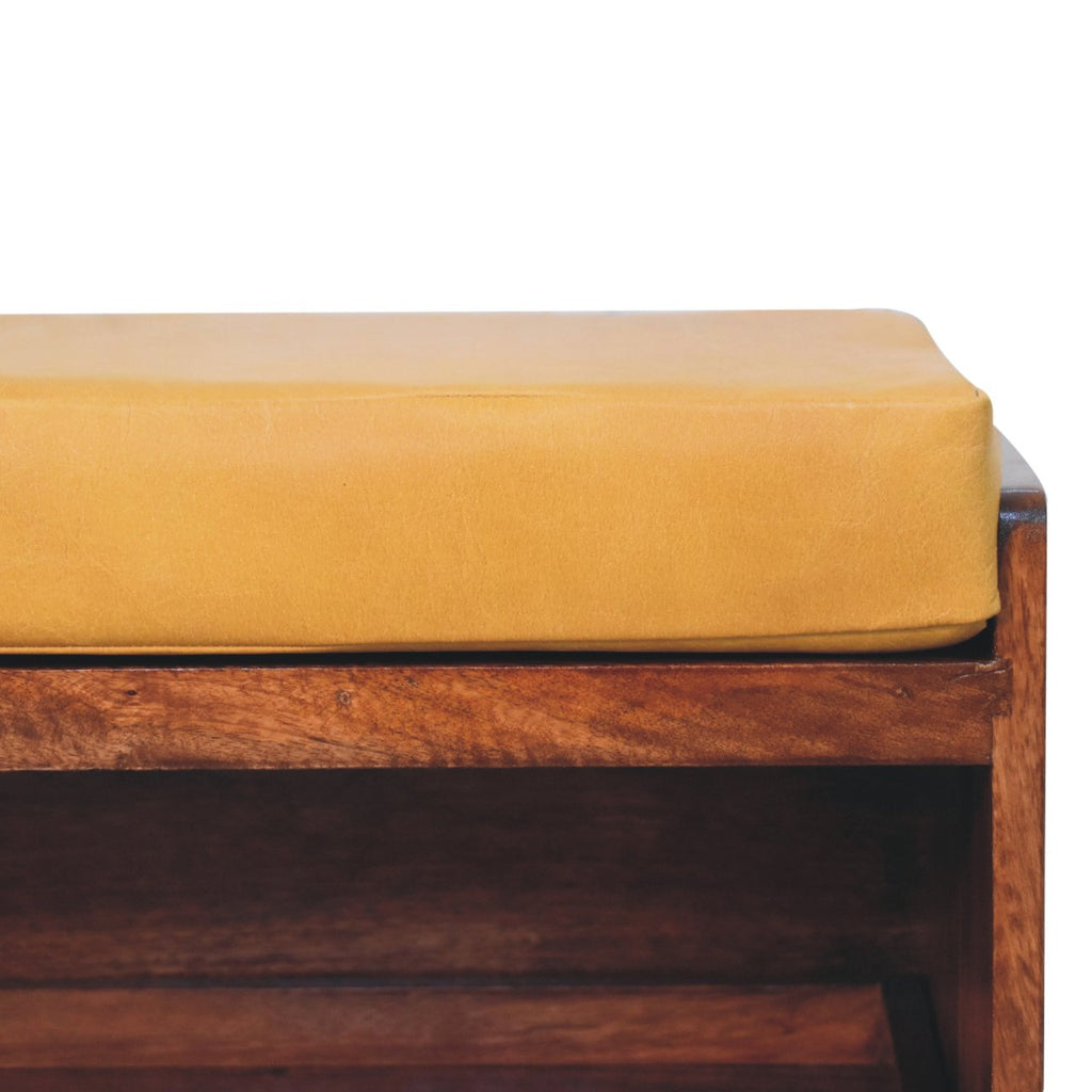 Solid Wood Buffalo Hide Pull Out Bench