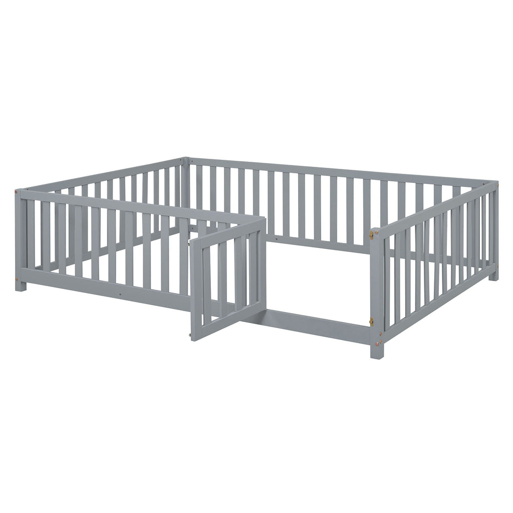 Daybed With Fence Guardrails And 2 Drawers, Split Into Independent Floor Bed & Daybed