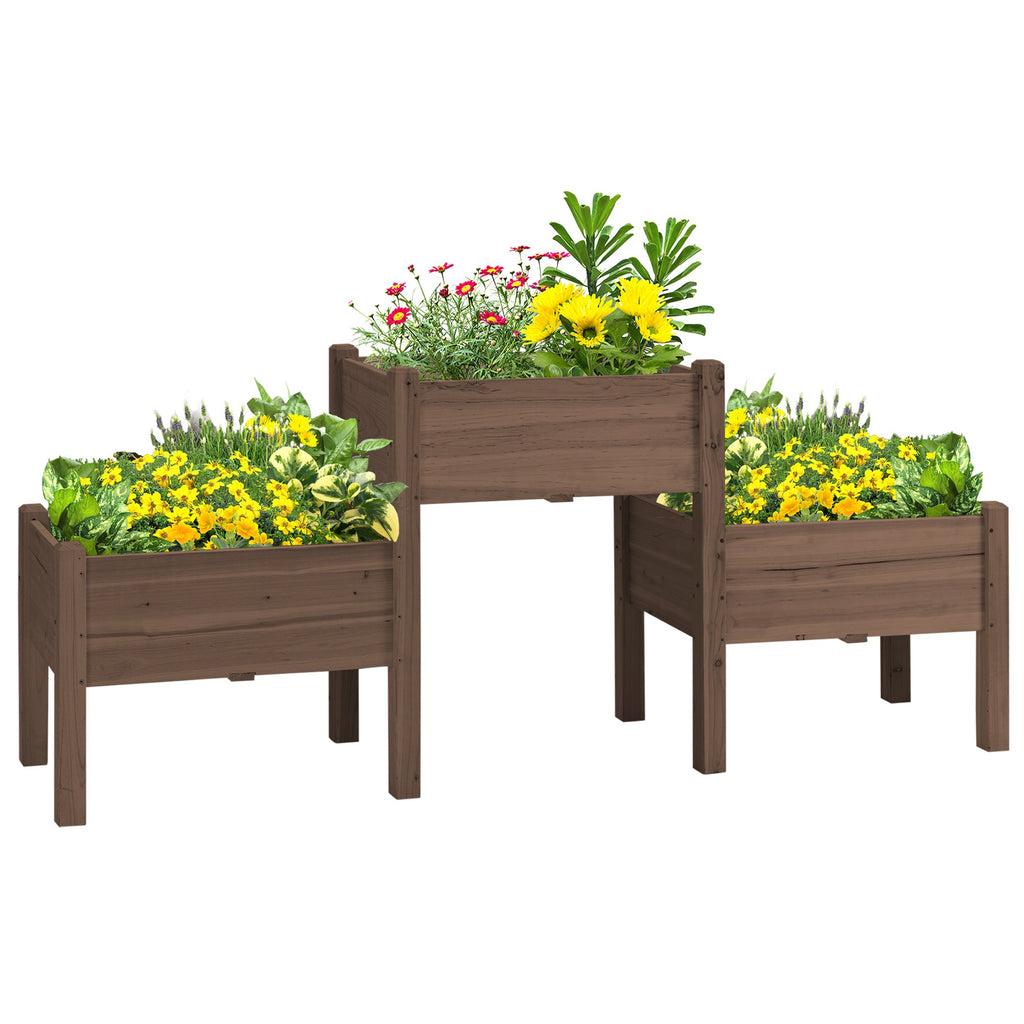 Outsunny Raised Garden Bed with 3 Planter Box
