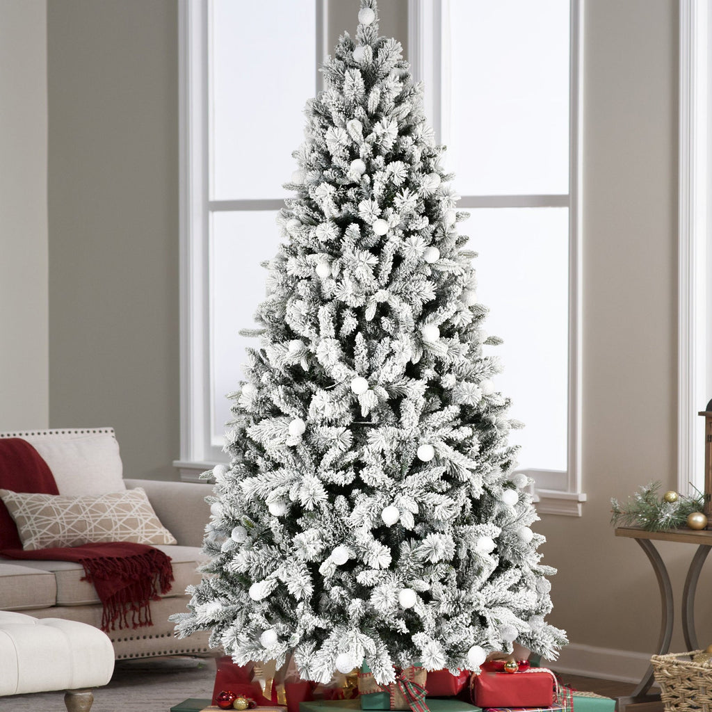 8Ft Flocked Christmas Tree with 470L Colorful LED Lights