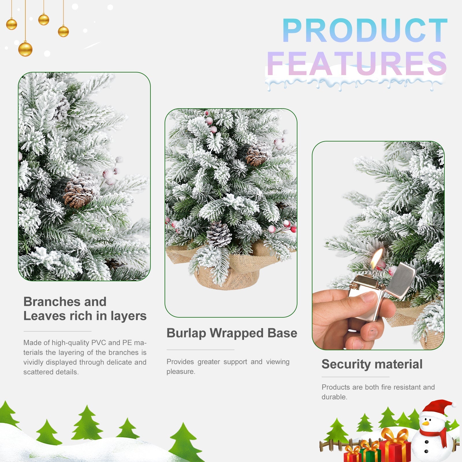 3FT Flocked Tabletop Christmas Tree with Pine Cones