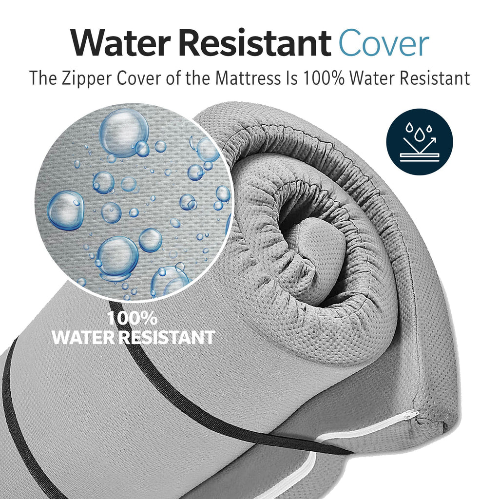 Memory Foam Camping Mattress With Water Resistant Zipper Cover - Gray