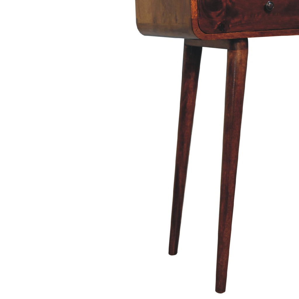 Solid Wood Chestnut Curved Hallway Table, 2-Drawers, Nordic Legs