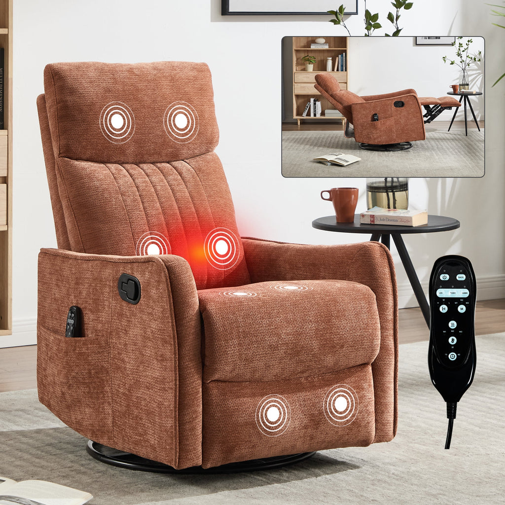 Orange Heat Massage Manual Recliner Chair with Rocker and Swivel