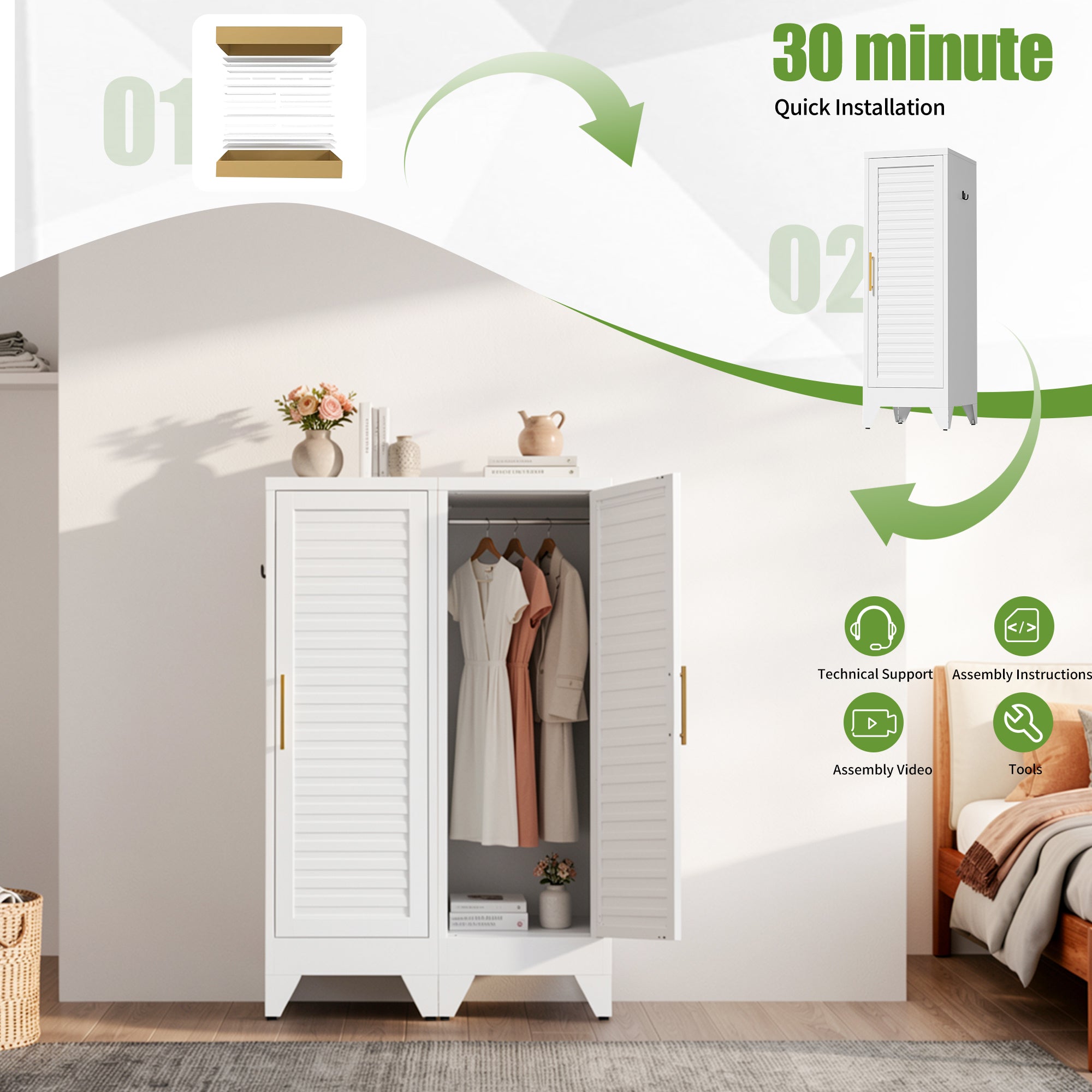 47.2" Narrow Metal Storage Closet with Louvered Door
