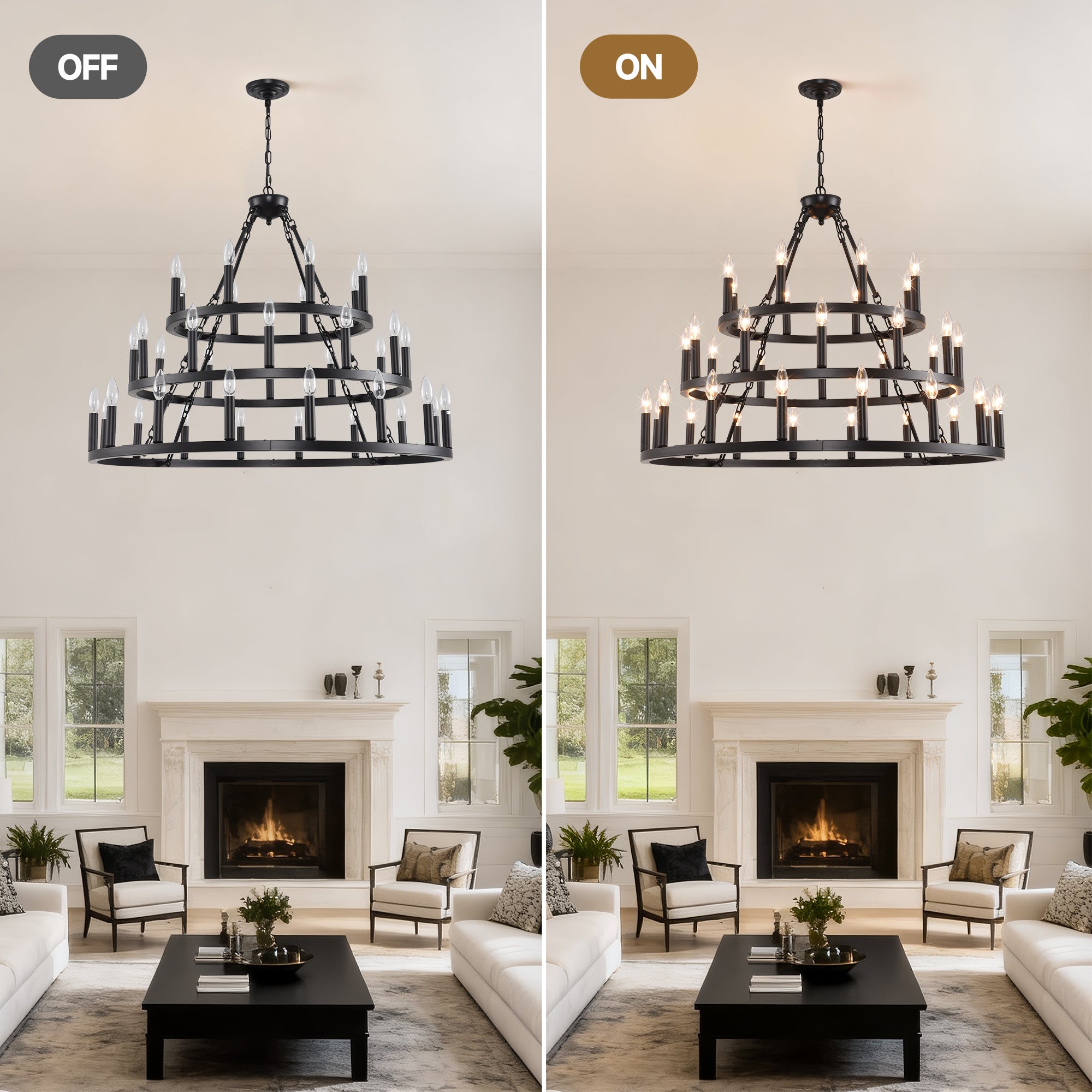 39.37 Inch 3-Tiers Wagon Wheel Chandelier