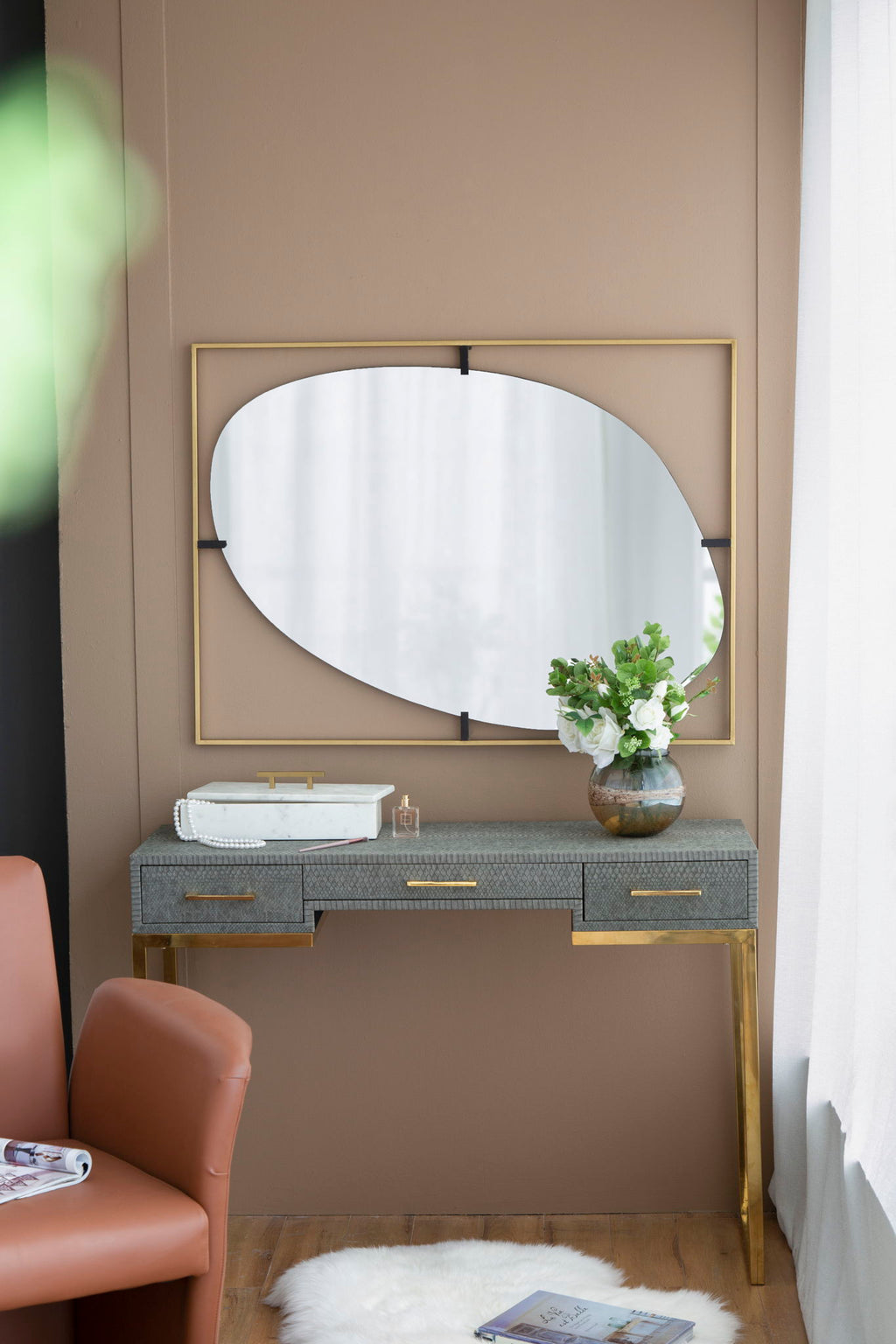Poppy Mirror With Metal Frame Contemporary Design For Bathroom, Entryway Wall Decor