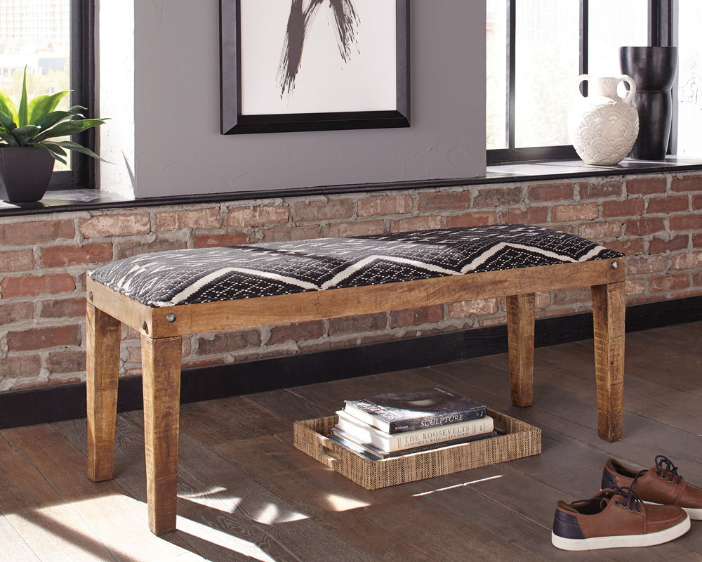 Lamont Fabric Upholstered Accent Bench Black and Natural