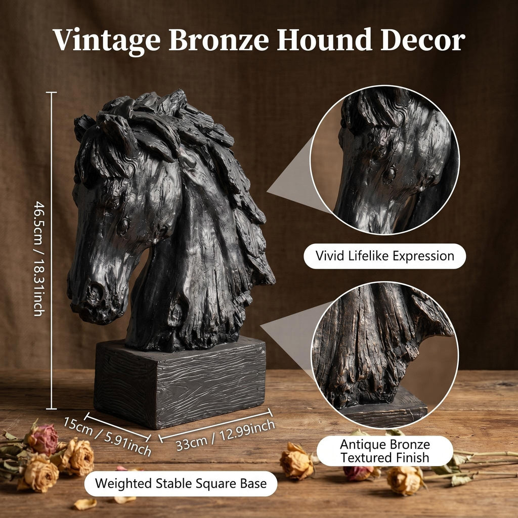 Black Rustic Horse Head Sculpture with Base