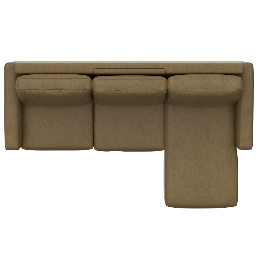 2 Piece Sofa With Chaise, Comfortable Seating For 3, Tapered Feet, USB Charging Console - Brown