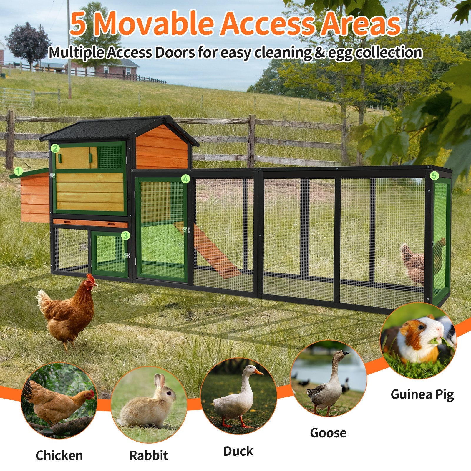 Large Brown and Black Wooden Chicken Coop