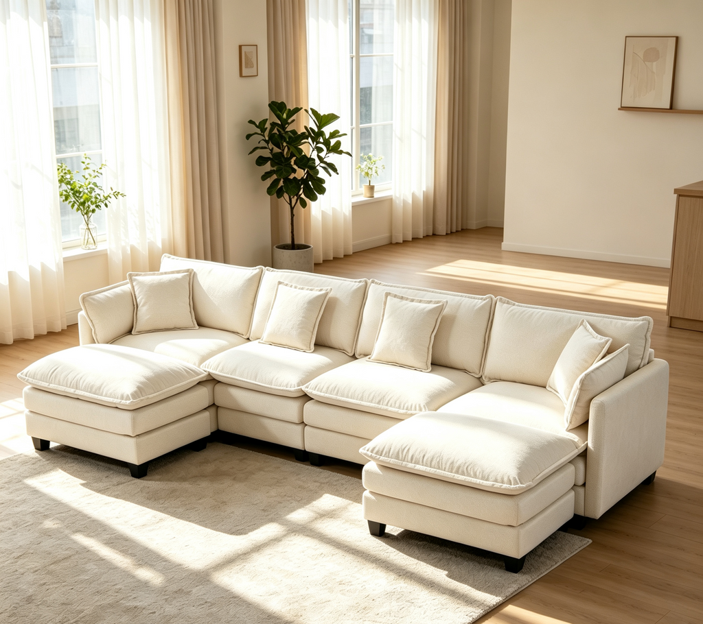 Modern 4-Seater Sectional Sofa with 2 Ottomans