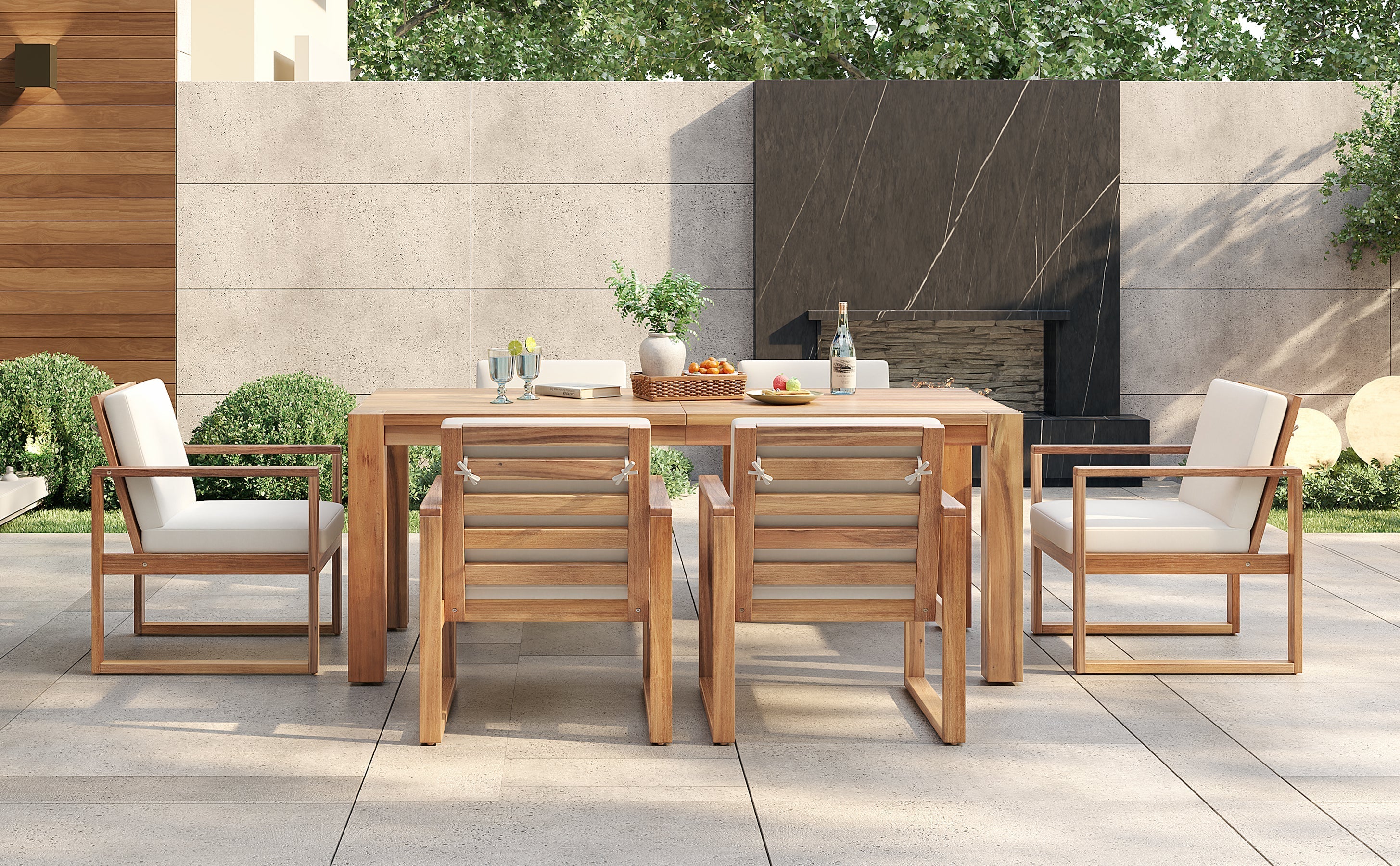 TREXM Patio Table and Chairs Set, 7-Piece Outdoor Dining Set for 6