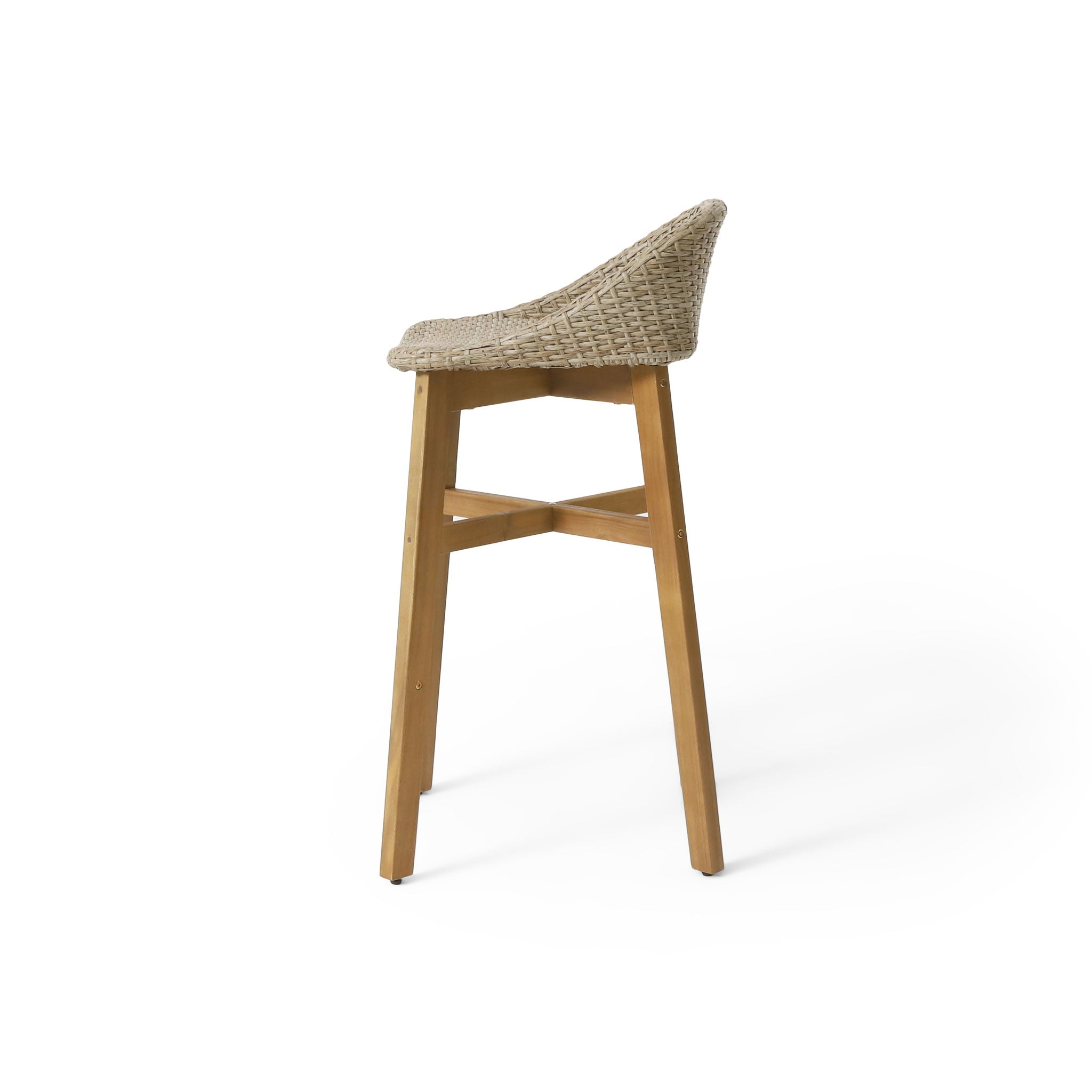 Beeson Outdoor Wicker and Acacia Wood Barstools Set, Water Resistant - Brown