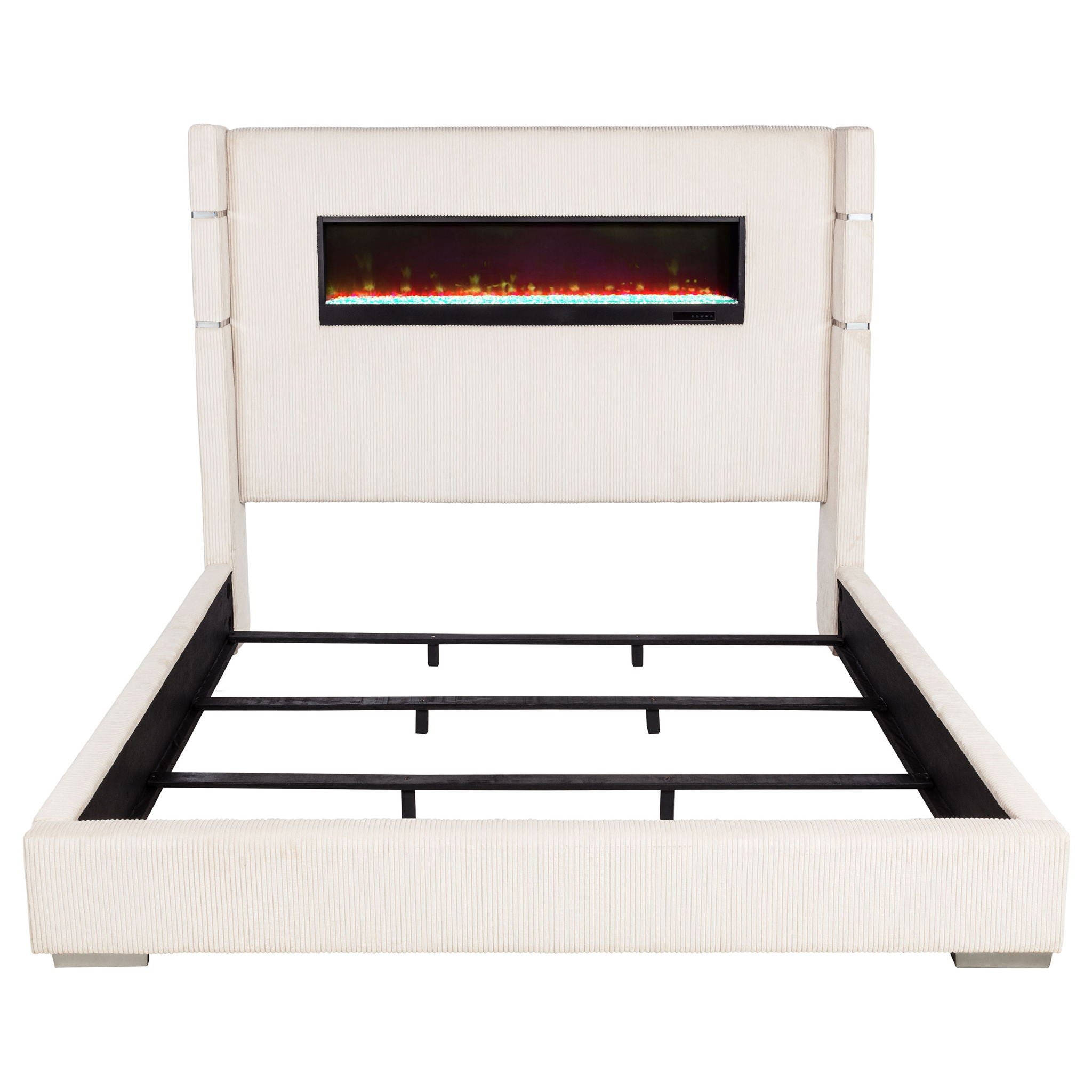 Tisdall Upholstered Eastern King Flame Visualizer Bed Cream
