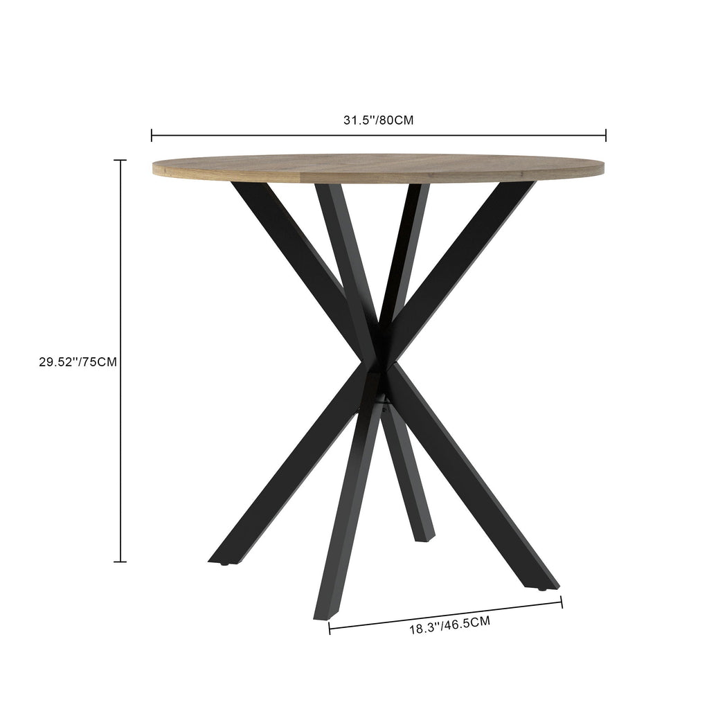 Round Dining Table For 2 - 4 People, Compact Kitchen Or Dining Room - Rustic Brown