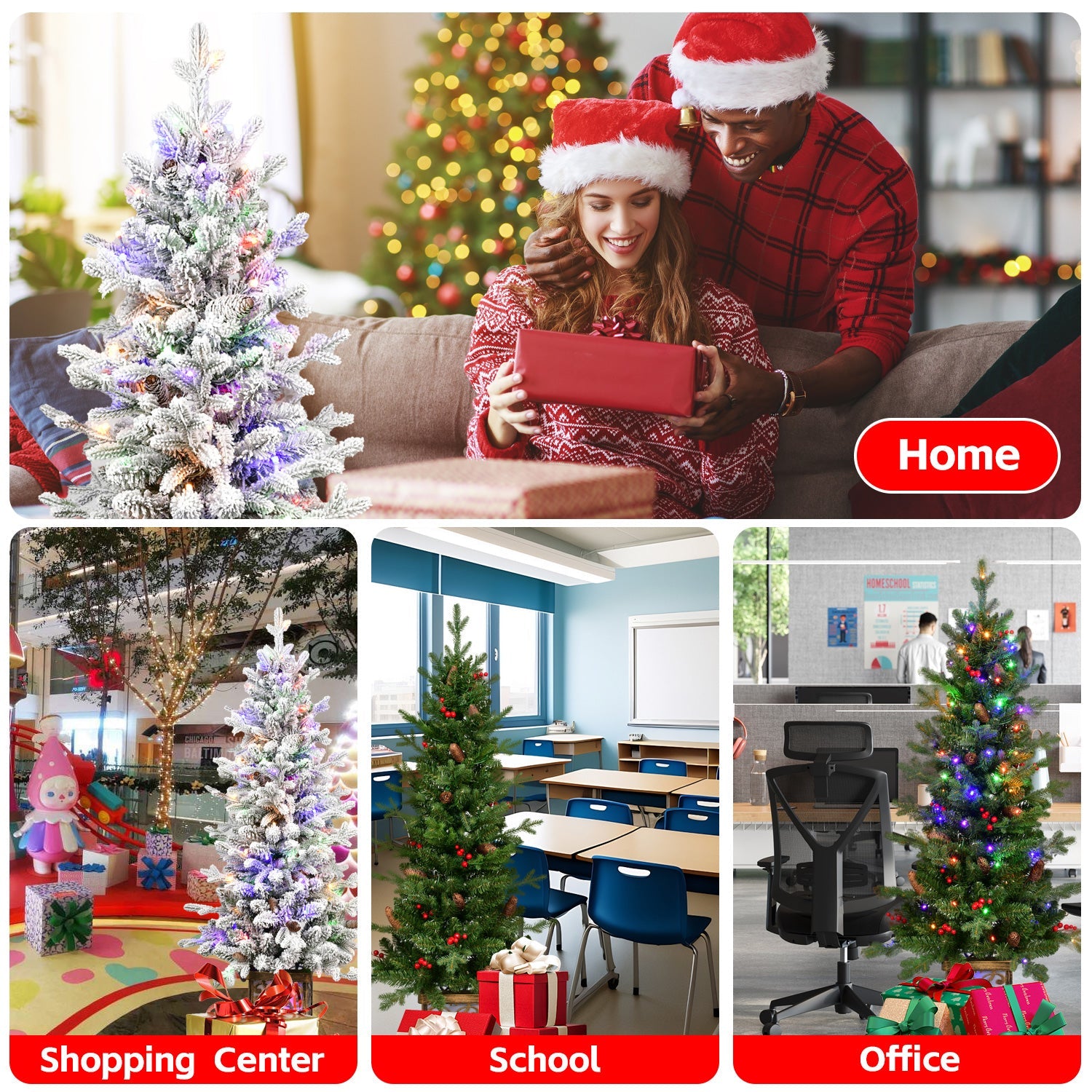 4FT Flocked Christmas Tree with Multicolour LED Lights