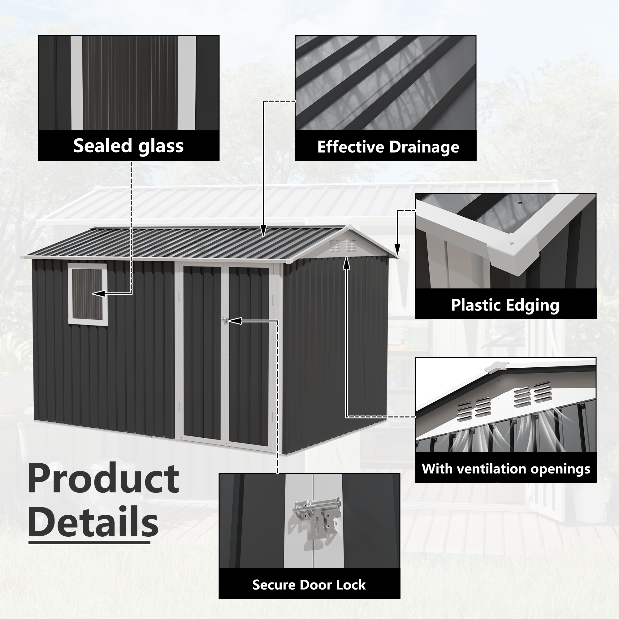 9 x 6 FT Metal Garden Shed for Patio and Backyard Storage