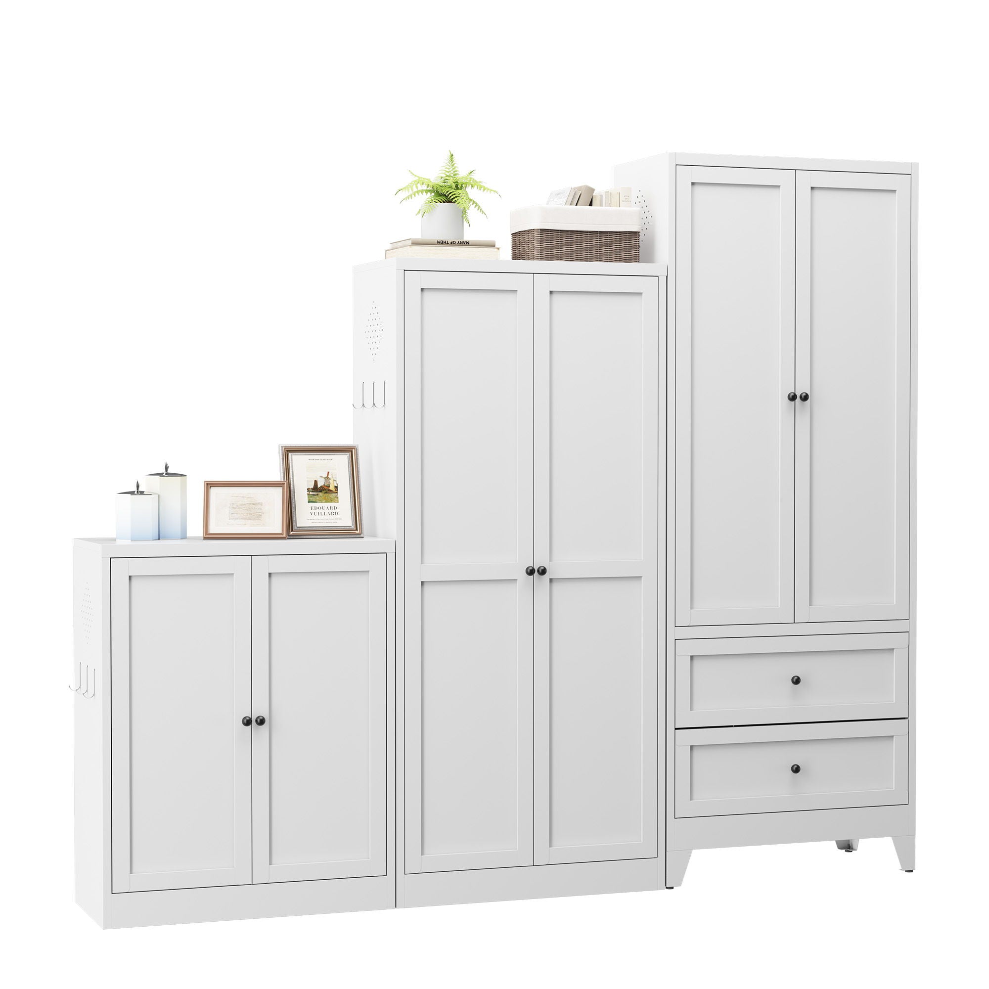 Pantry Cabinet With 2 Drawers, Freestanding Kitchen Storage Cabinet With Adjustable Shelves, Heavy-Duty Organizer For Spices, Dishware, Small Appliances - White