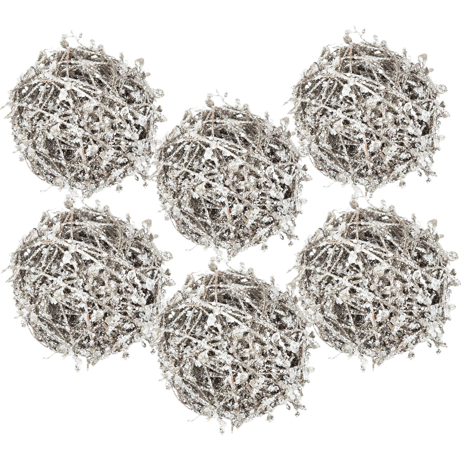 Iced Leaf/Twig Ball Christmas Tree Ornaments - Set of 4