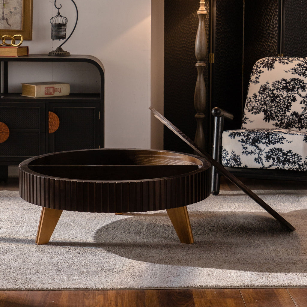 Round Retro Coffee With Solid Wood Legs