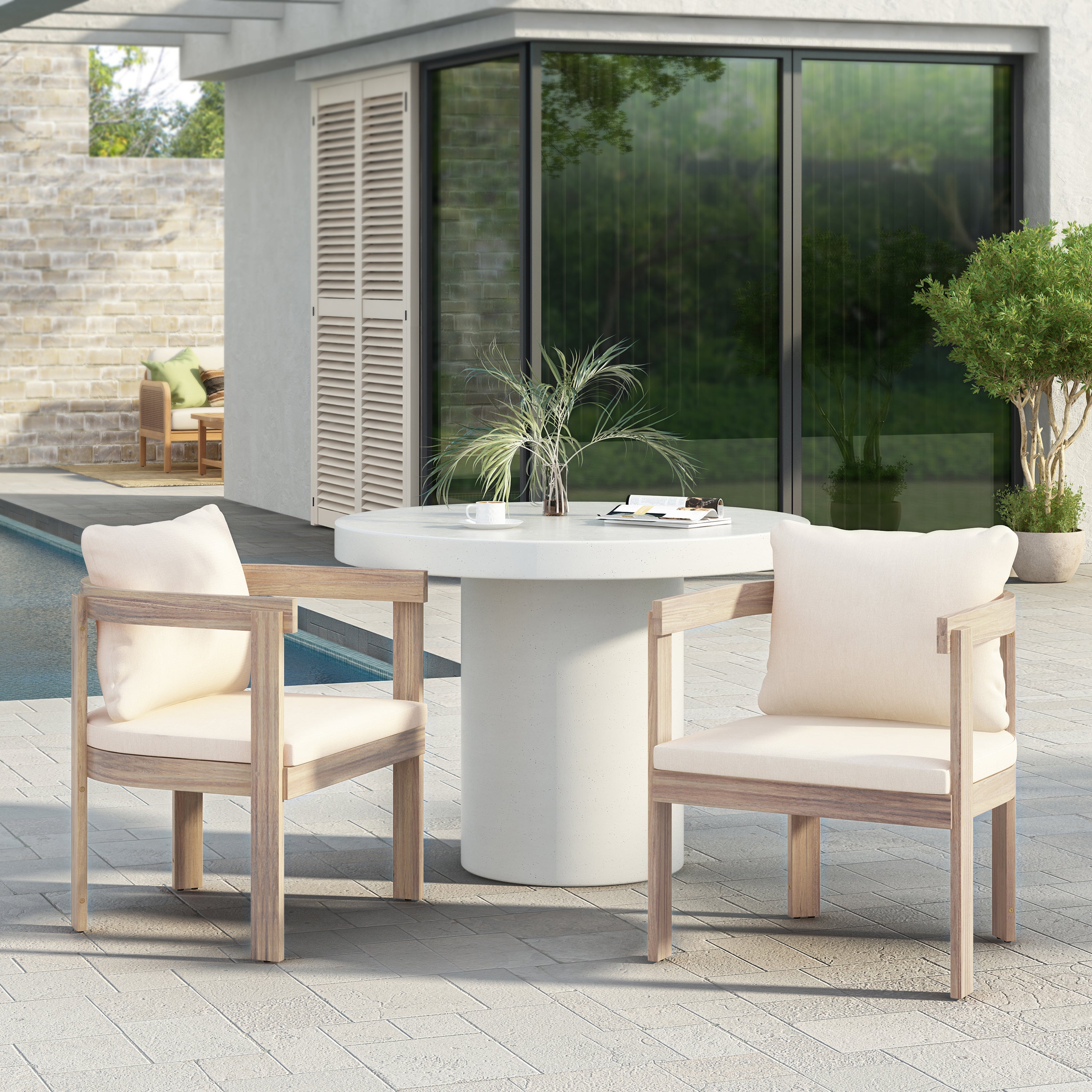 Acacia Wood Dining Chairs Set of 2, Armchairs with Cushions