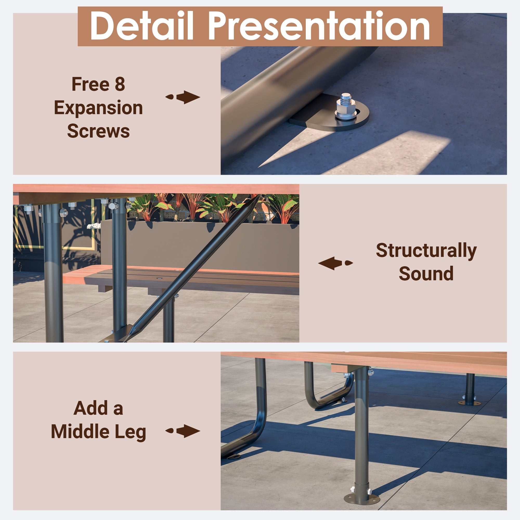 72" Rectangular Outdoor Picnic Table for 6 Person