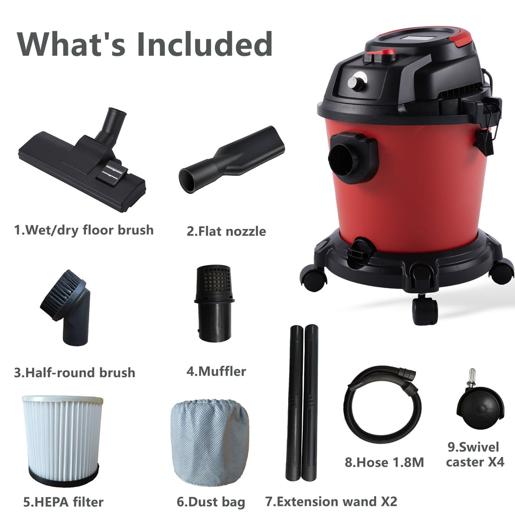 Wet Dry Vac, 5 Gallon, 4.3 Peak HP