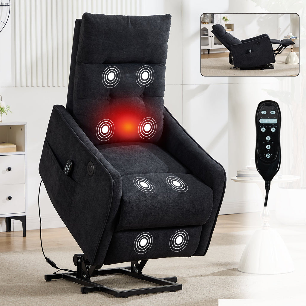 Black Chenille Single Motor Power Lift Recliner Chair