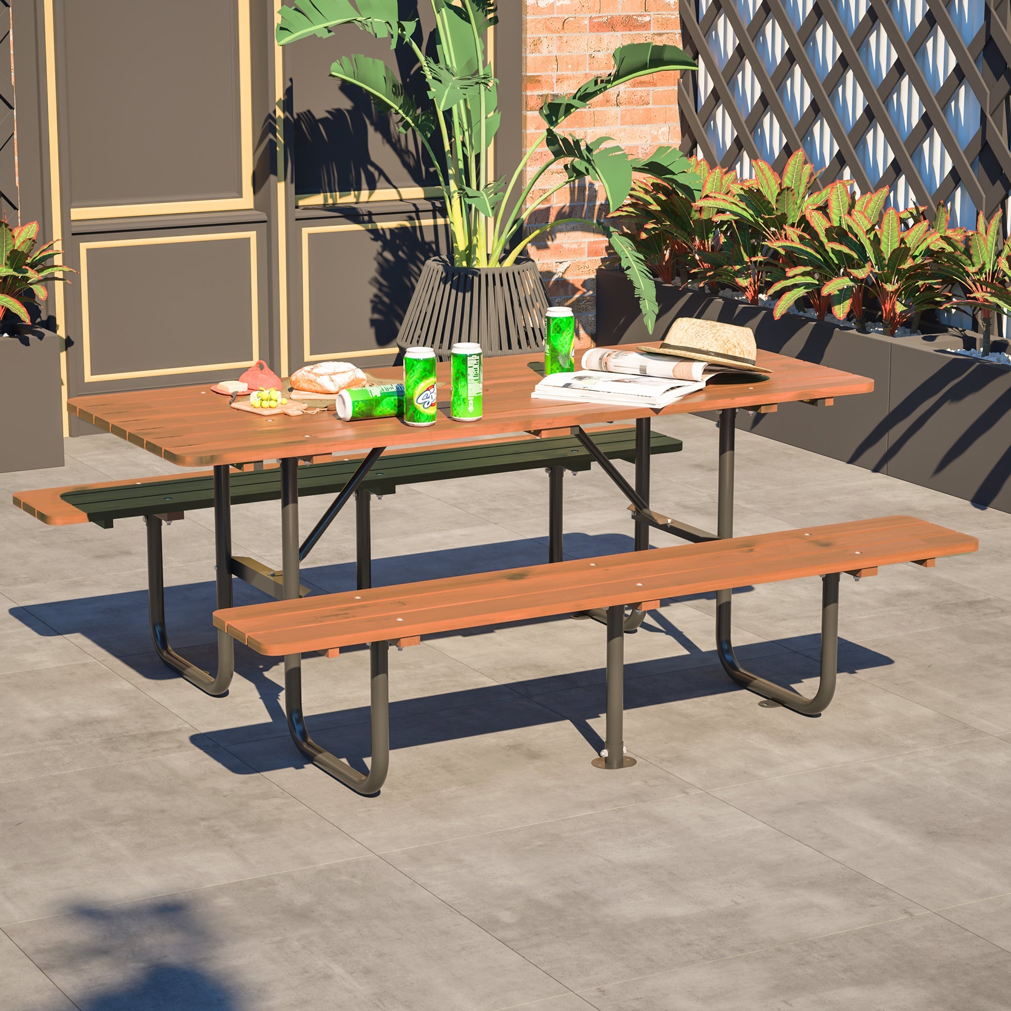 72" Rectangular Outdoor Picnic Table for 6 Person