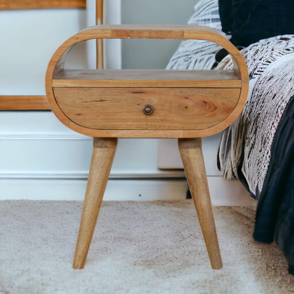 Circular Open Slot Nightstand, 1-Drawer, 1 Open Slot, Nordic Legs