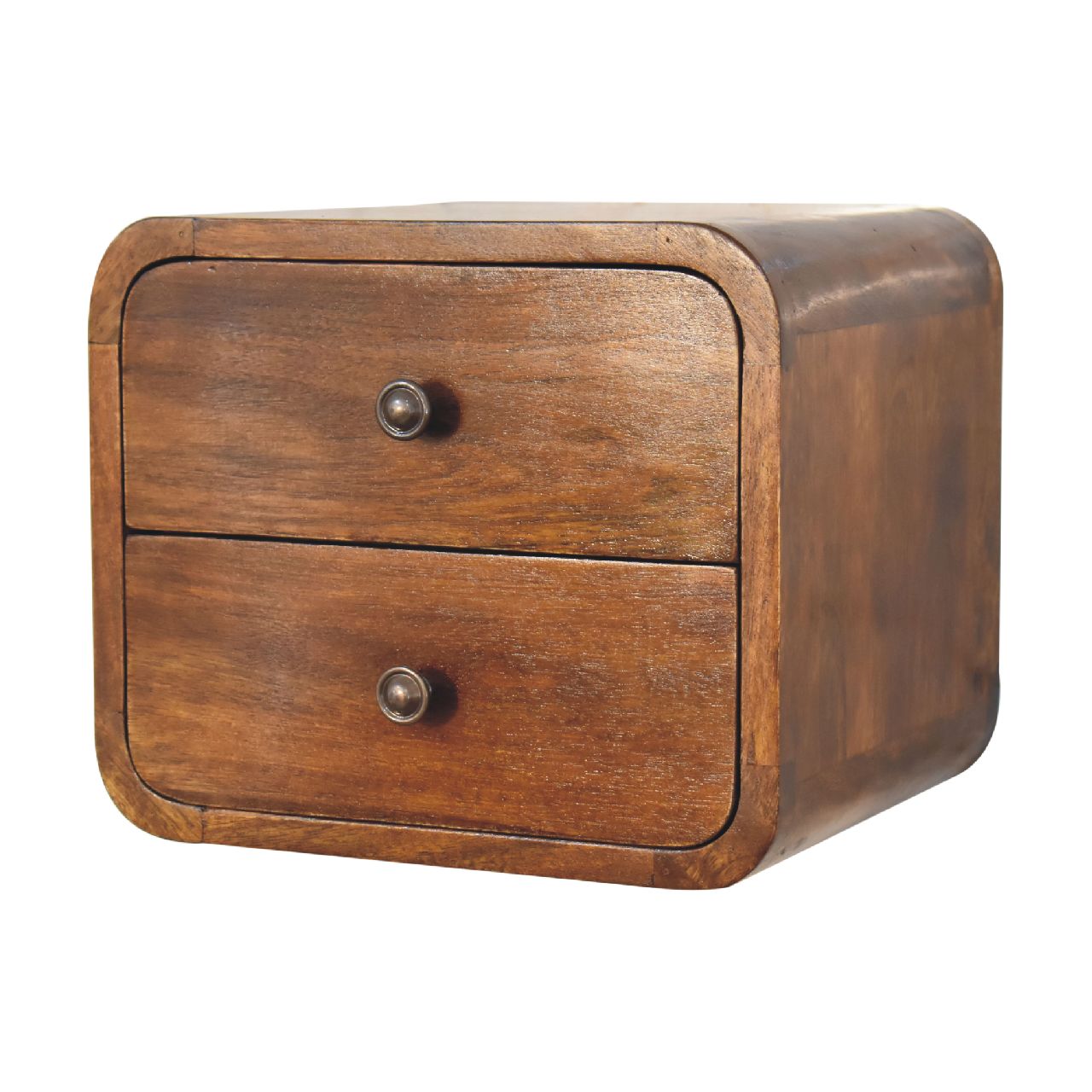 Solid Wood Floating Mini Nightstand, 2-Drawers, Chestnut