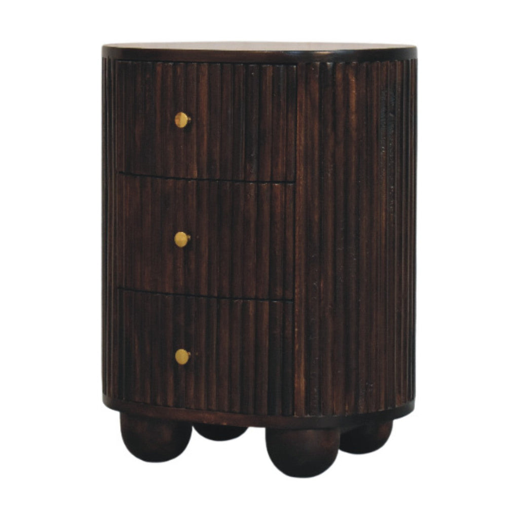 Solid Wood Curved Fluted 3-Drawer Drum Chest