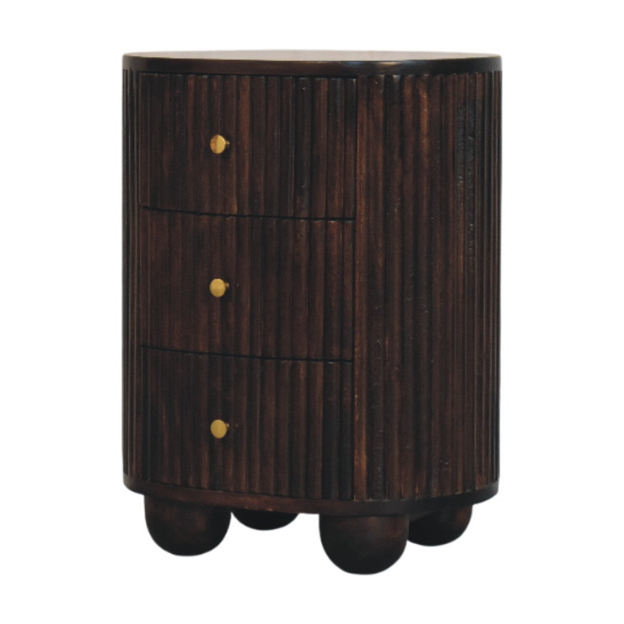 Solid Wood Curved Fluted 3-Drawer Drum Chest