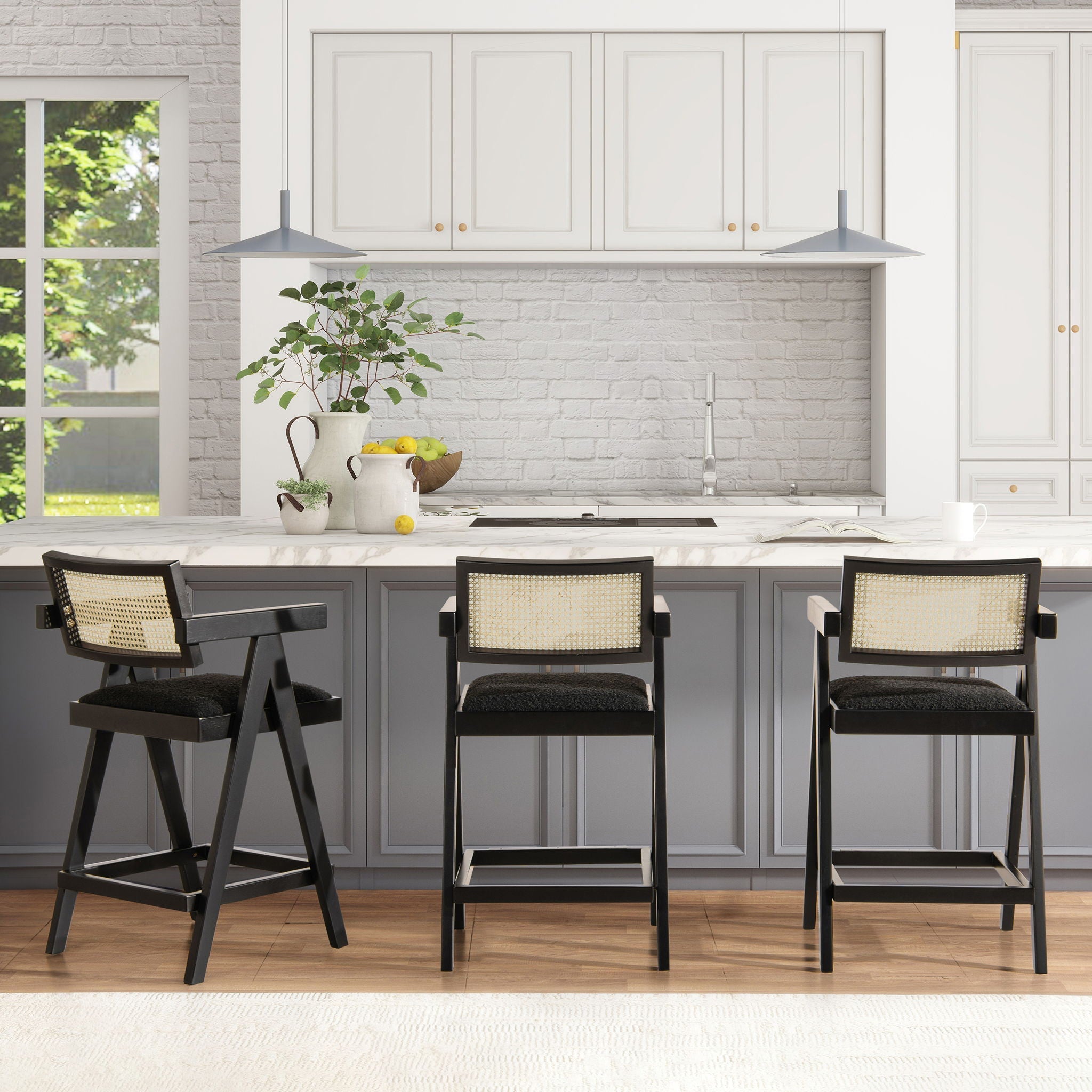 Milan - Modern Webbing Back Stool With Arms (Set of 3)