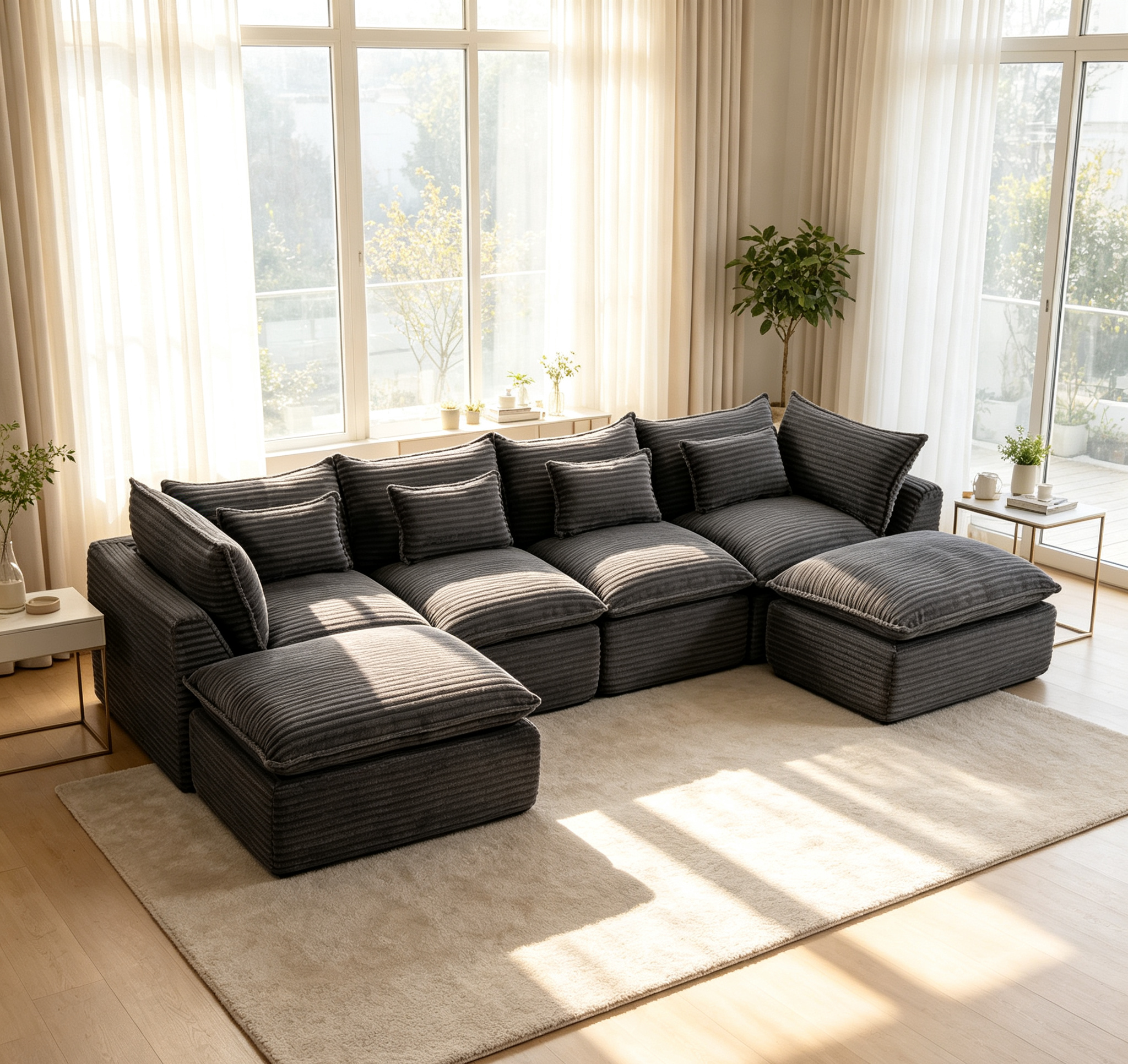 129.8" Width Cloud Couch Oversized Modular Sectional Sofa