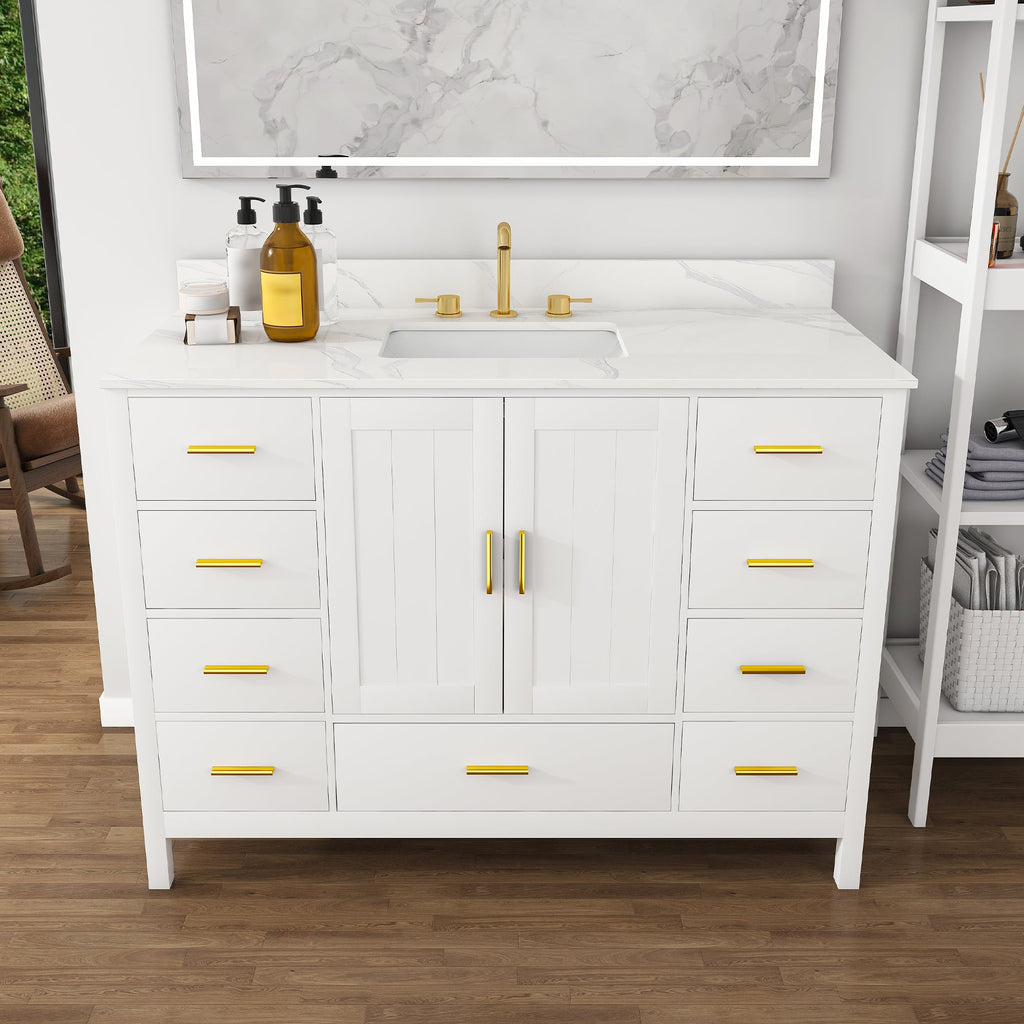 48" Modern Solid Wood Bathroom Vanity with Sink, 49" Carrara
