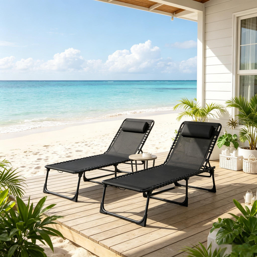 2pcs Folding Chaise Lounge Pool Chairs