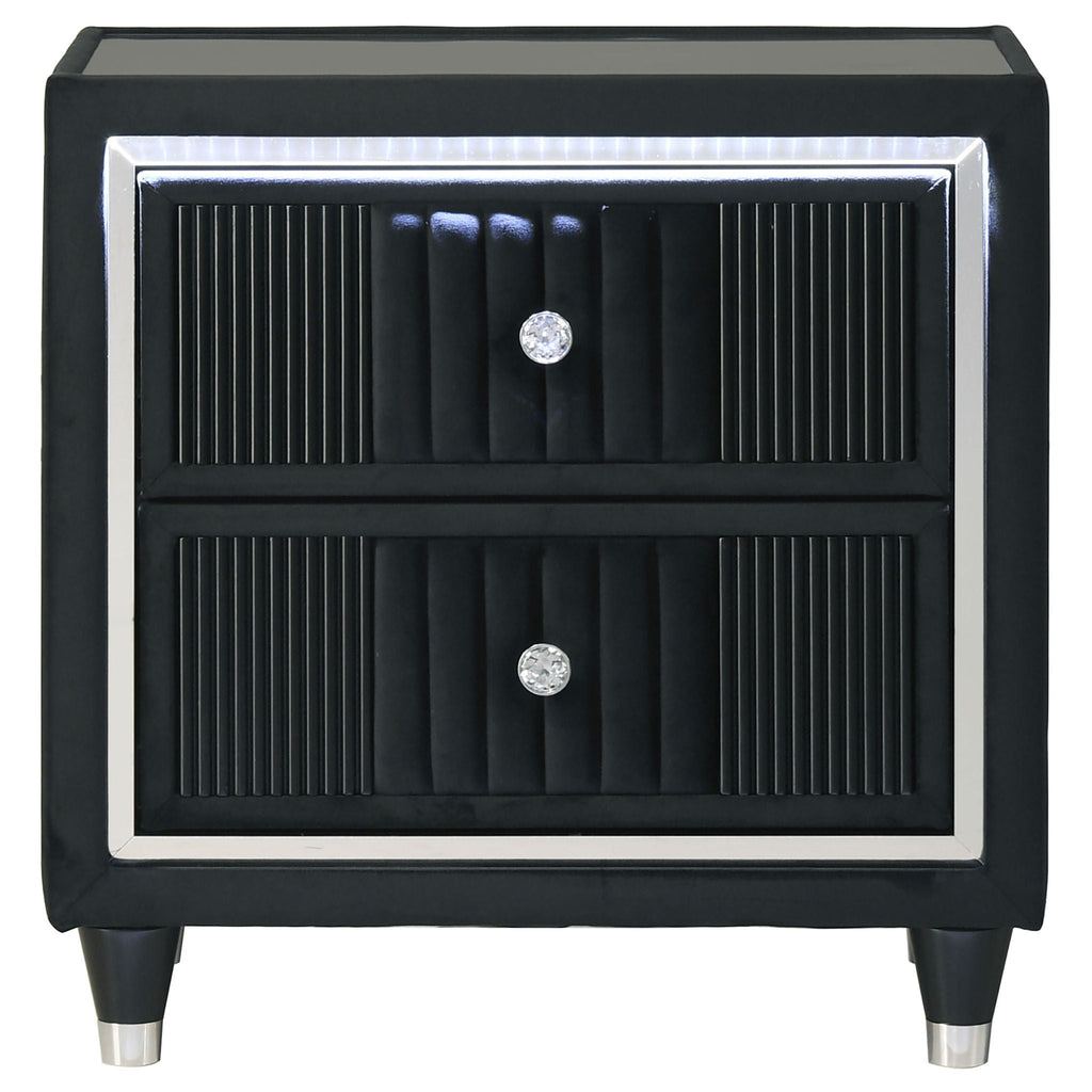 Ravenne 2-drawer Velvet Upholstered LED Nightstand with USB Black