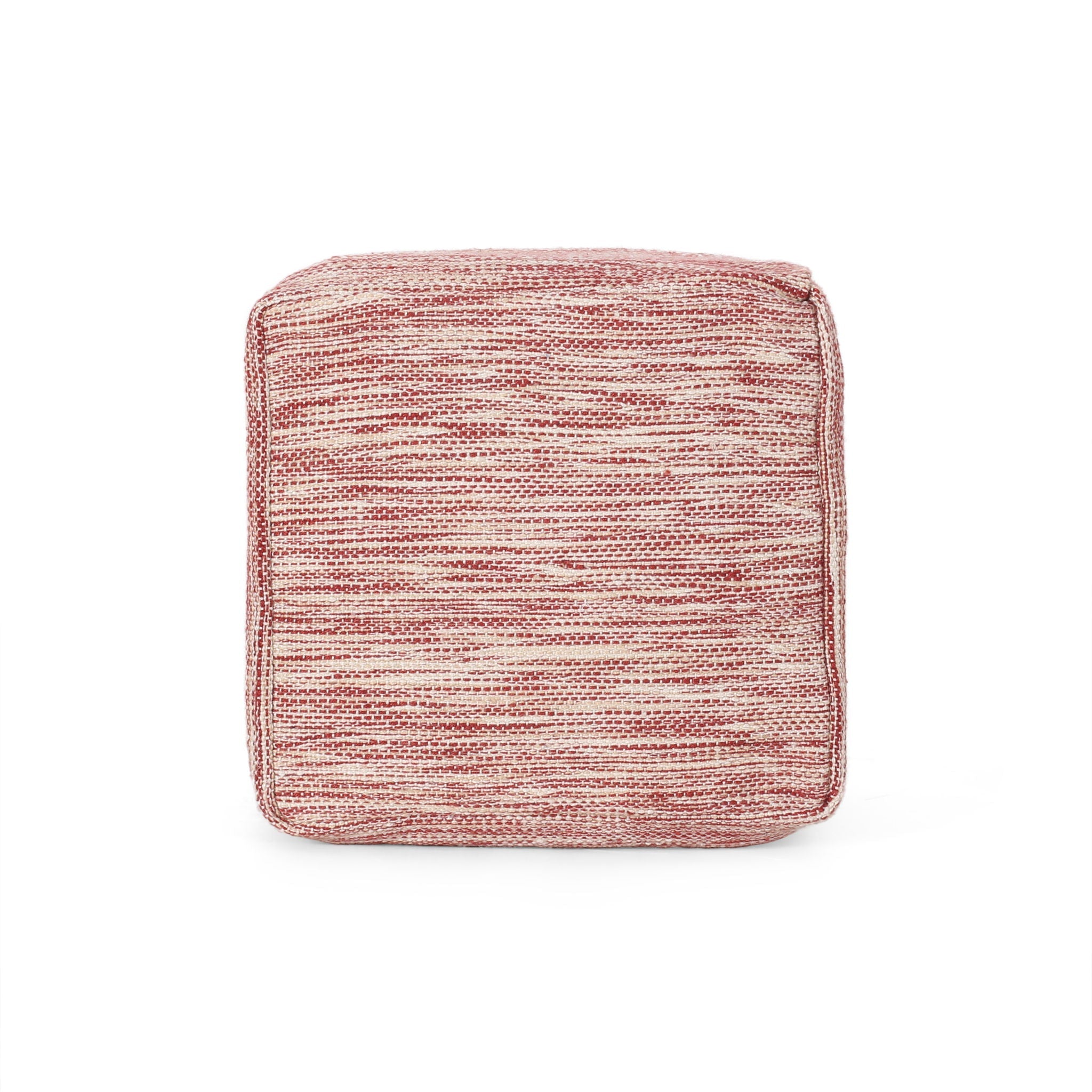 Enigma - Yarn And Cotton Square Pouf Ottoman With Polystyrene Beads - Red / White