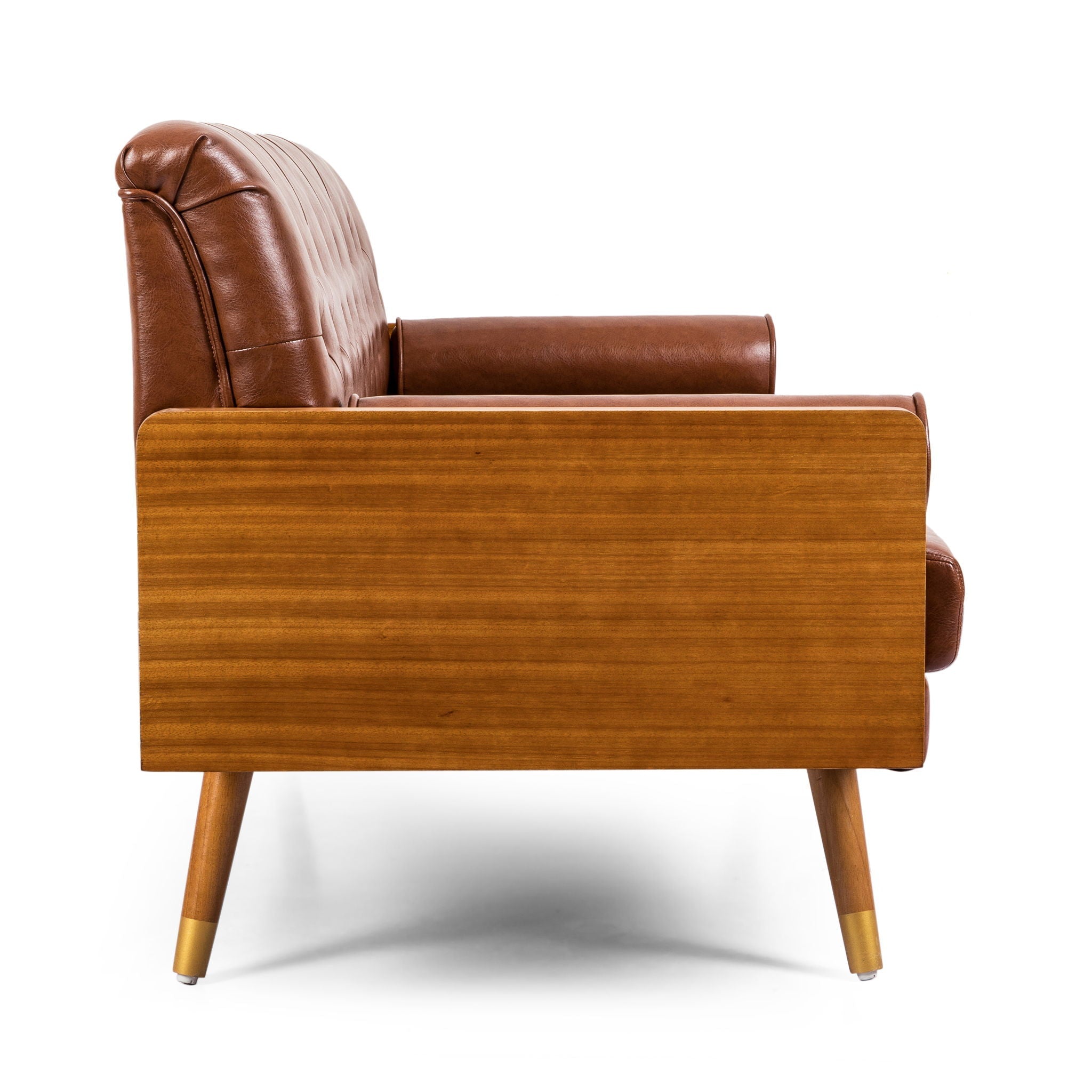 Adelaide Mid Century Modern Tufted Sofa With Rolled Accent Pillows - Light Brown
